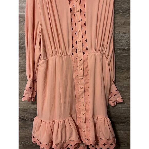 L'Atiste By Amy Womens Peach Pink Lace Trim Mini Dress Smocked Waist Sz 1X NWT - Picture 3 of 12